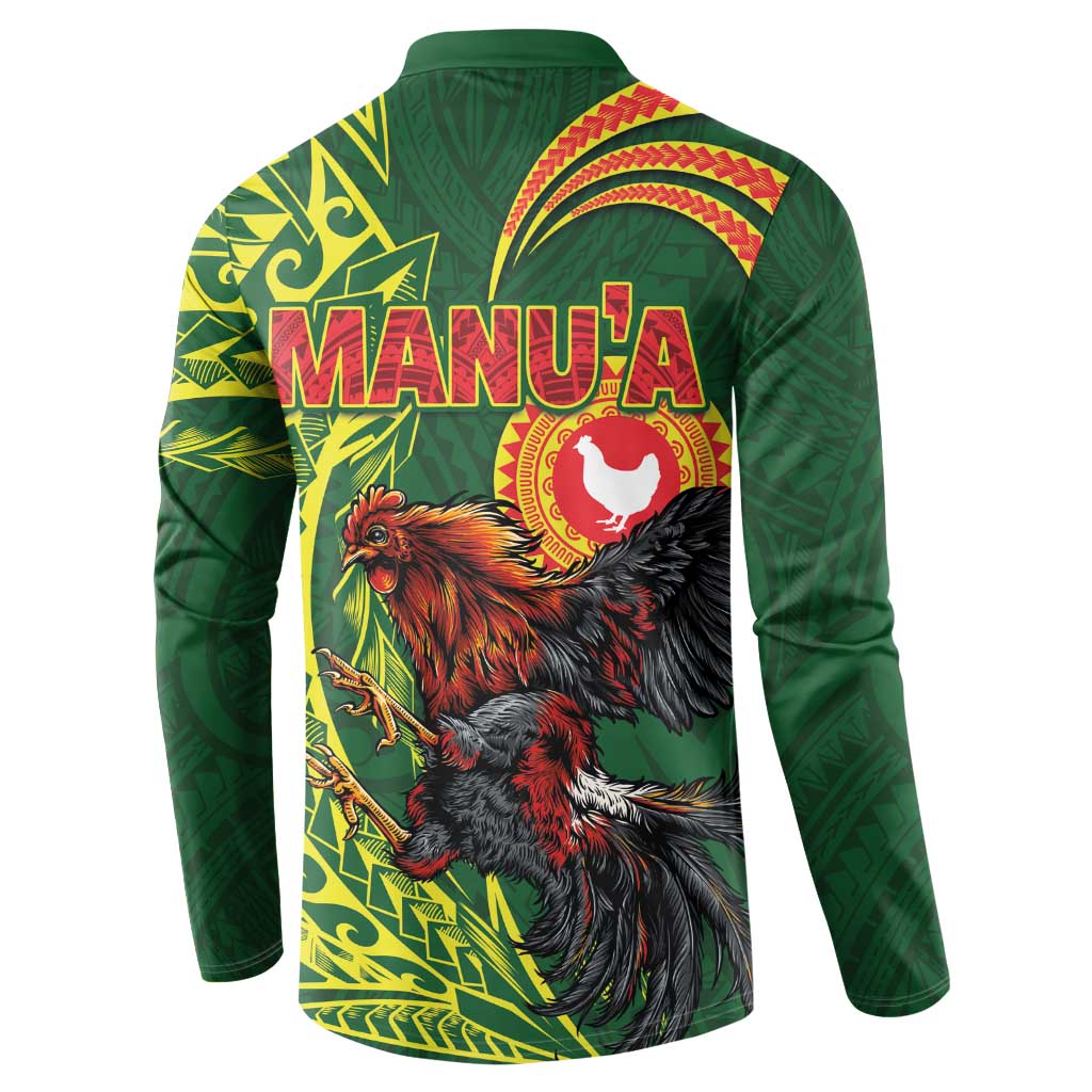 Proud of Manu'a Islands Button Sweatshirt Rooster and Polynesian Art Wing Style