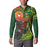 Proud of Manu'a Islands Button Sweatshirt Rooster and Polynesian Art Wing Style