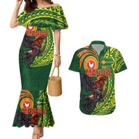 Proud of Manu'a Islands Couples Matching Mermaid Dress and Hawaiian Shirt Rooster and Polynesian Art Wing Style LT03 Green - Polynesian Pride