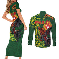 Proud of Manu'a Islands Couples Matching Short Sleeve Bodycon Dress and Long Sleeve Button Shirt Rooster and Polynesian Art Wing Style LT03 - Polynesian Pride