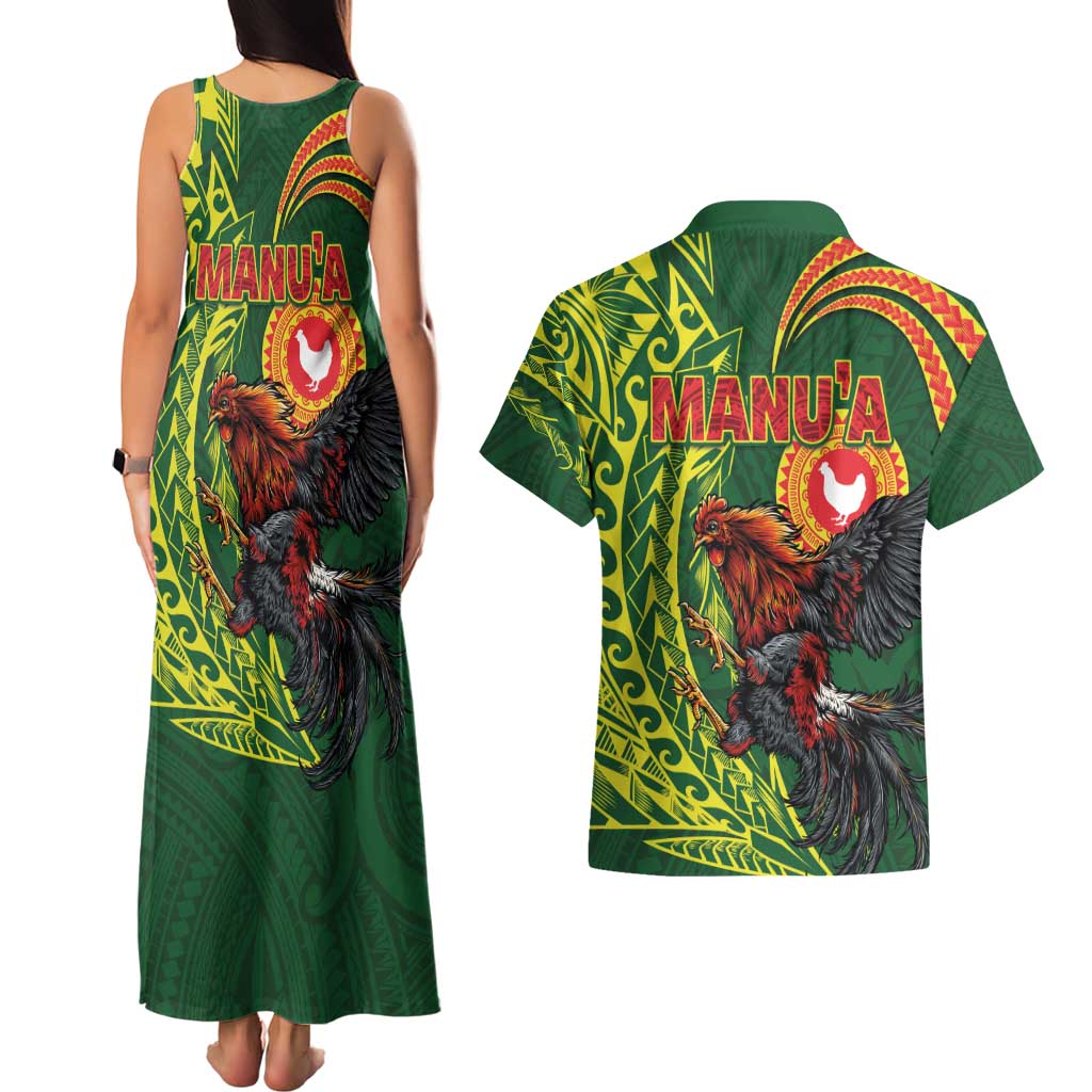 Proud of Manu'a Islands Couples Matching Tank Maxi Dress and Hawaiian Shirt Rooster and Polynesian Art Wing Style LT03 - Polynesian Pride