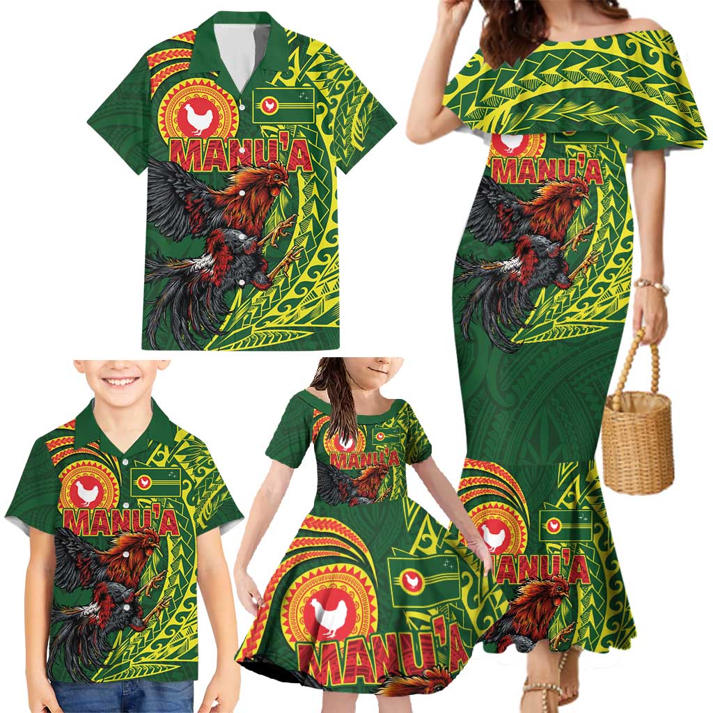 Proud of Manu'a Islands Family Matching Mermaid Dress and Hawaiian Shirt Rooster and Polynesian Art Wing Style LT03 - Polynesian Pride