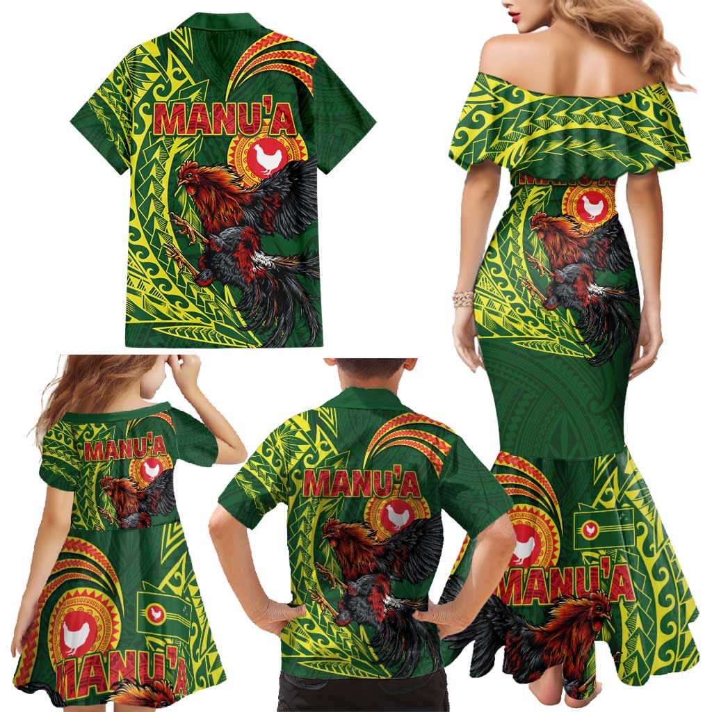 Proud of Manu'a Islands Family Matching Mermaid Dress and Hawaiian Shirt Rooster and Polynesian Art Wing Style LT03 - Polynesian Pride