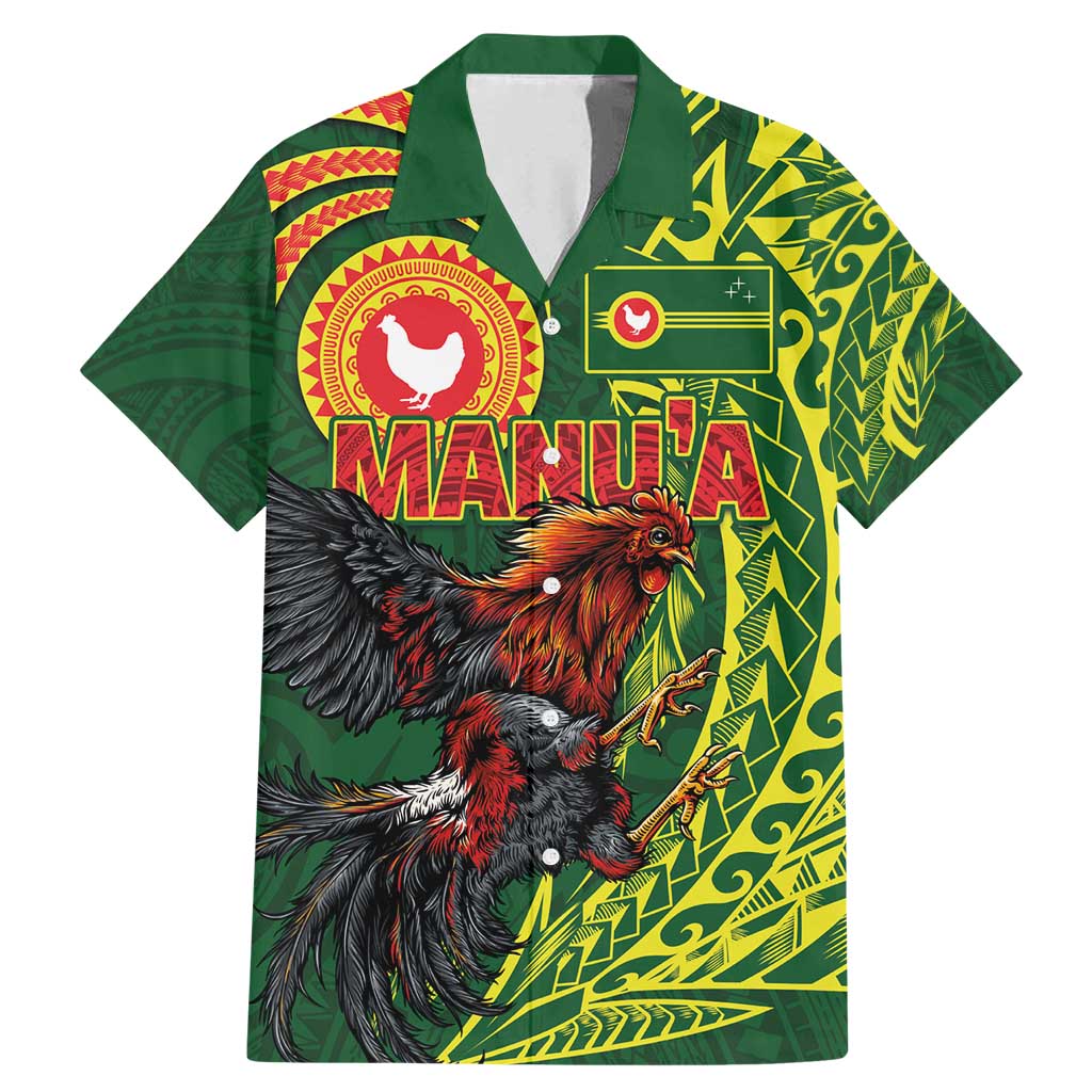 Proud of Manu'a Islands Family Matching Mermaid Dress and Hawaiian Shirt Rooster and Polynesian Art Wing Style LT03 Dad's Shirt - Short Sleeve Green - Polynesian Pride