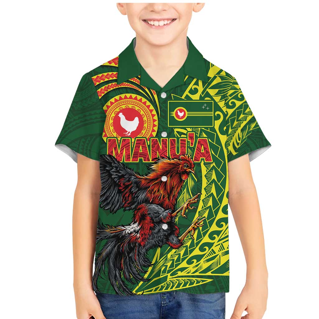 Proud of Manu'a Islands Family Matching Mermaid Dress and Hawaiian Shirt Rooster and Polynesian Art Wing Style LT03 Son's Shirt Green - Polynesian Pride
