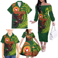 Proud of Manu'a Islands Family Matching Off The Shoulder Long Sleeve Dress and Hawaiian Shirt Rooster and Polynesian Art Wing Style LT03 - Polynesian Pride