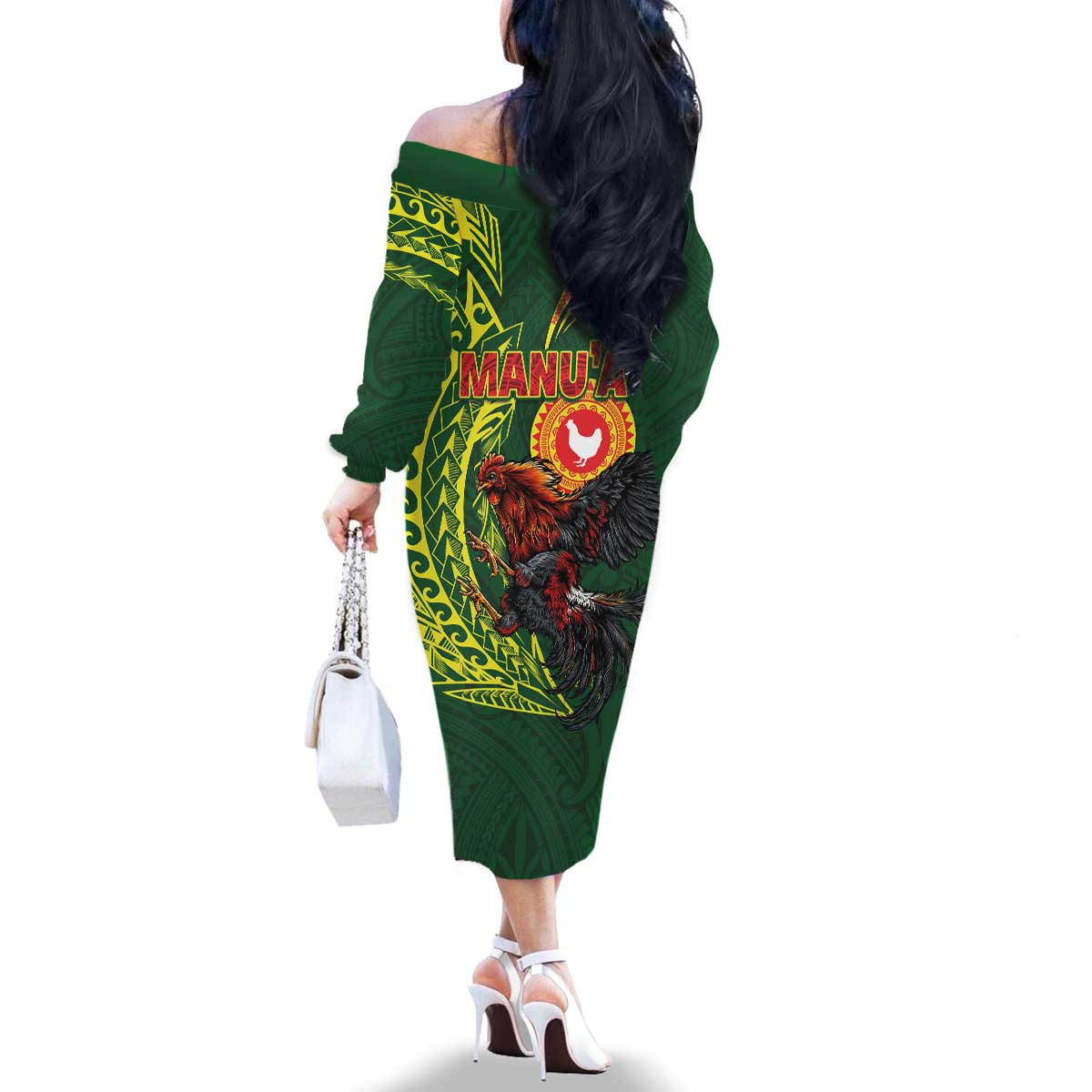 Proud of Manu'a Islands Family Matching Off The Shoulder Long Sleeve Dress and Hawaiian Shirt Rooster and Polynesian Art Wing Style LT03 - Polynesian Pride