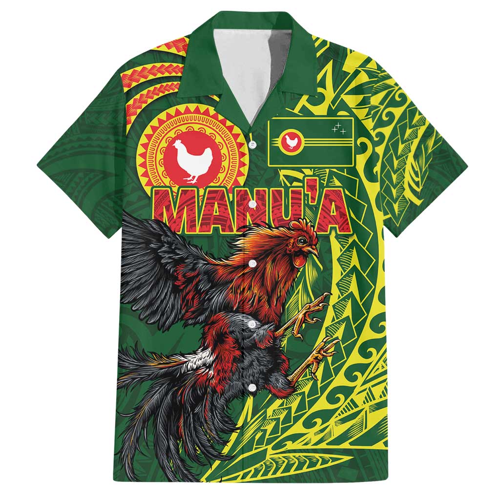 Proud of Manu'a Islands Family Matching Off Shoulder Maxi Dress and Hawaiian Shirt Rooster and Polynesian Art Wing Style LT03 Dad's Shirt - Short Sleeve Green - Polynesian Pride