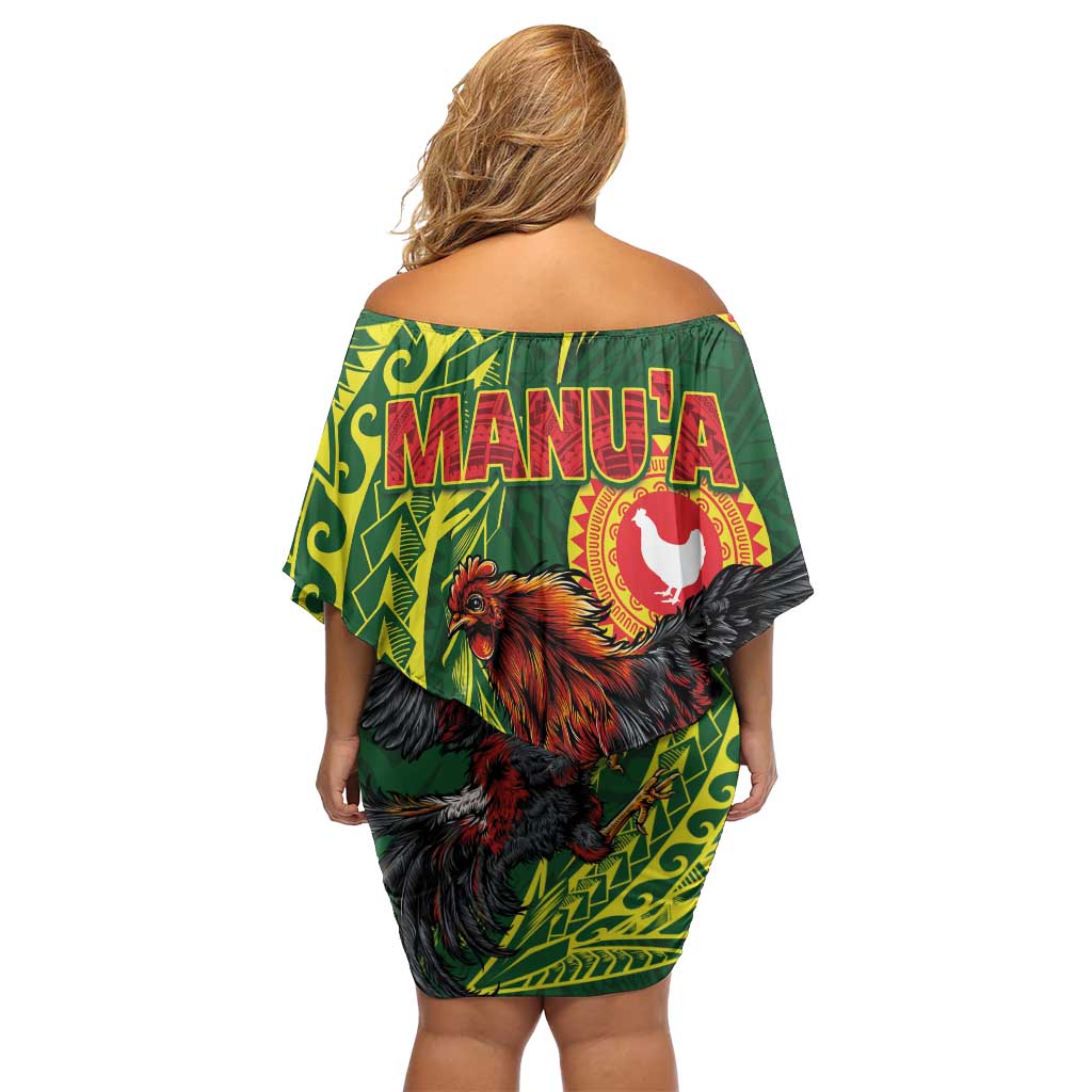 Proud of Manu'a Islands Family Matching Off Shoulder Short Dress and Hawaiian Shirt Rooster and Polynesian Art Wing Style LT03 - Polynesian Pride