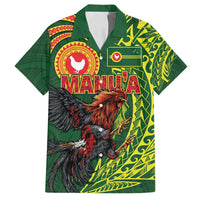 Proud of Manu'a Islands Family Matching Puletasi and Hawaiian Shirt Rooster and Polynesian Art Wing Style LT03 Dad's Shirt - Short Sleeve Green - Polynesian Pride