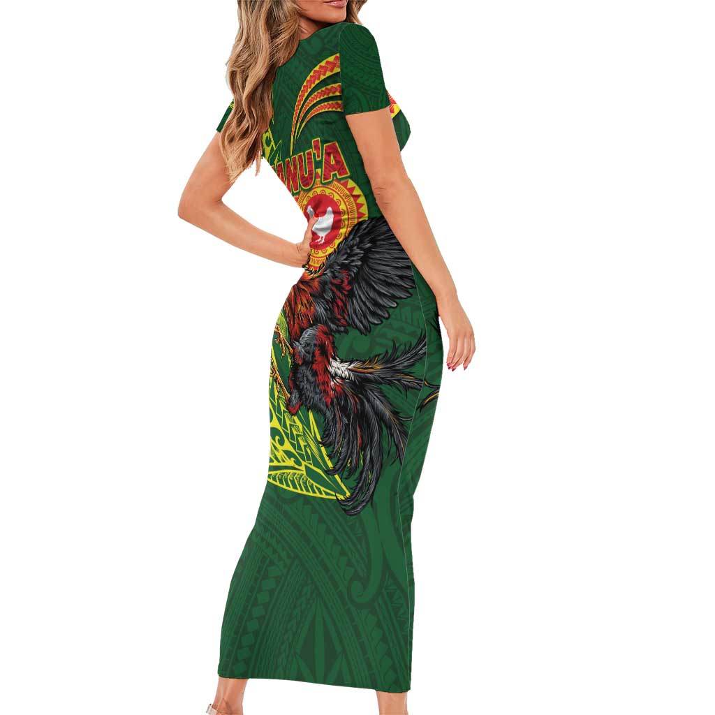 Proud of Manu'a Islands Family Matching Short Sleeve Bodycon Dress and Hawaiian Shirt Rooster and Polynesian Art Wing Style LT03 - Polynesian Pride