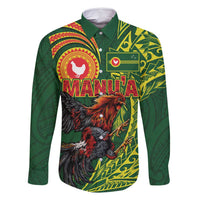 Proud of Manu'a Islands Family Matching Summer Maxi Dress and Hawaiian Shirt Rooster and Polynesian Art Wing Style LT03 Dad's Shirt - Long Sleeve Green - Polynesian Pride