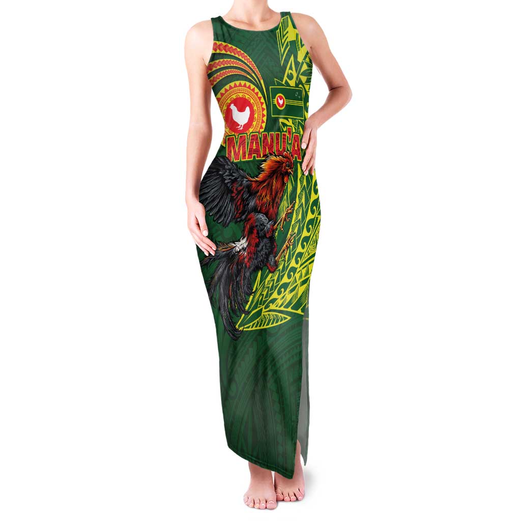 Proud of Manu'a Islands Family Matching Tank Maxi Dress and Hawaiian Shirt Rooster and Polynesian Art Wing Style LT03 Mom's Dress Green - Polynesian Pride