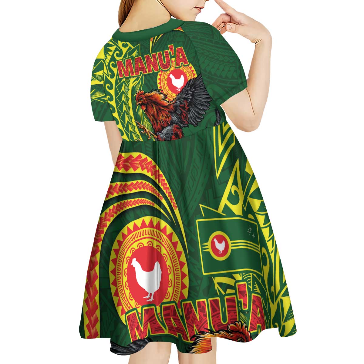 Proud of Manu'a Islands Kid Short Sleeve Dress Rooster and Polynesian Art Wing Style