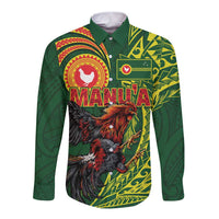 Proud of Manu'a Islands Long Sleeve Button Shirt Rooster and Polynesian Art Wing Style