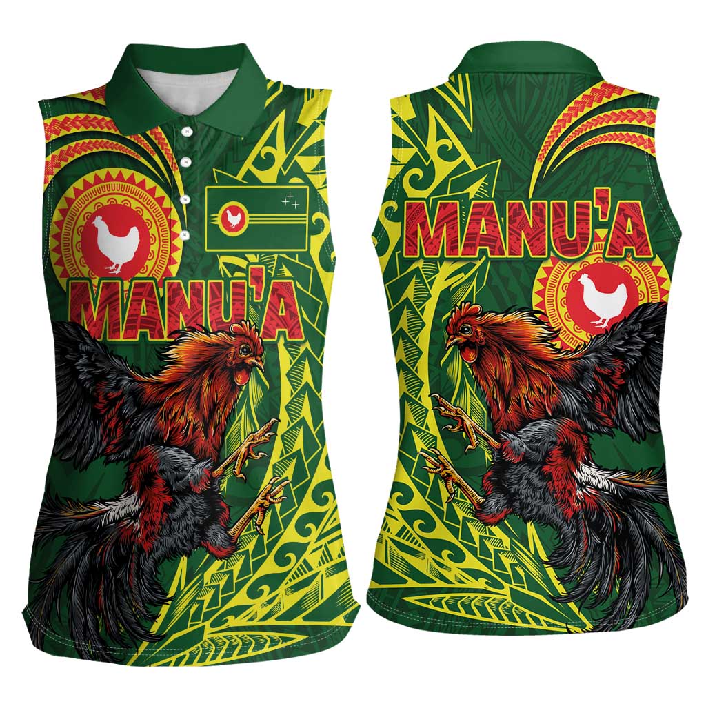 Proud of Manu'a Islands Women Sleeveless Polo Shirt Rooster and Polynesian Art Wing Style