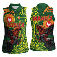 Proud of Manu'a Islands Women Sleeveless Polo Shirt Rooster and Polynesian Art Wing Style
