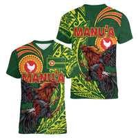 Proud of Manu'a Islands Women V-Neck T-Shirt Rooster and Polynesian Art Wing Style