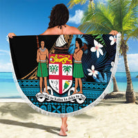 Fiji Day Beach Blanket Palm Tree With Plumeria Tapa Tribal Pattern