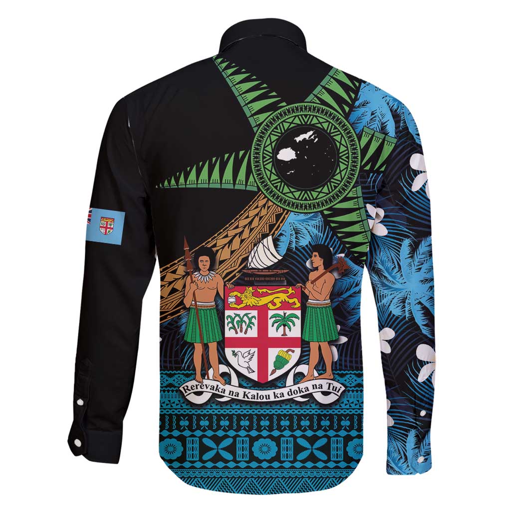 Fiji Day Family Matching Long Sleeve Bodycon Dress and Hawaiian Shirt Palm Tree With Plumeria Tapa Tribal Pattern LT03 - Polynesian Pride