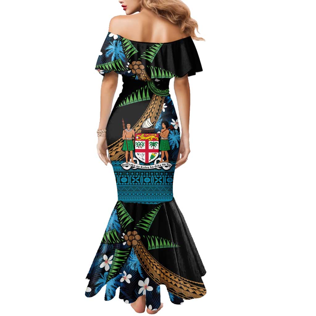 Fiji Day Family Matching Mermaid Dress and Hawaiian Shirt Palm Tree With Plumeria Tapa Tribal Pattern LT03 - Polynesian Pride