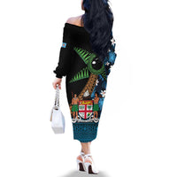 Fiji Day Family Matching Off The Shoulder Long Sleeve Dress and Hawaiian Shirt Palm Tree With Plumeria Tapa Tribal Pattern LT03 - Polynesian Pride