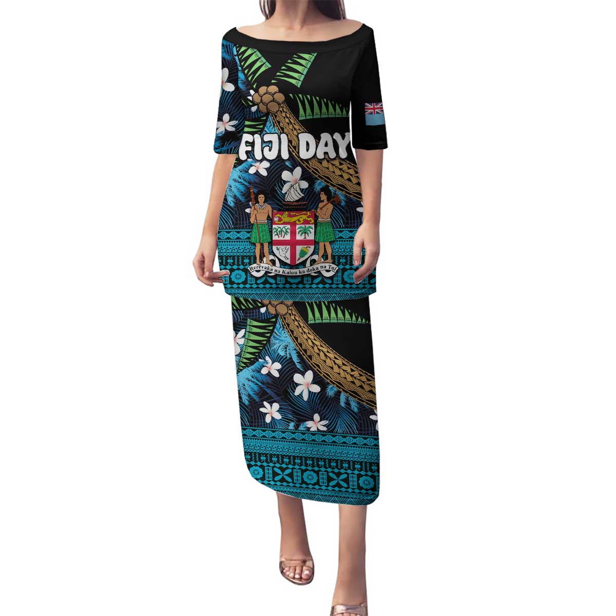 Fiji Day Family Matching Puletasi and Hawaiian Shirt Palm Tree With Plumeria Tapa Tribal Pattern