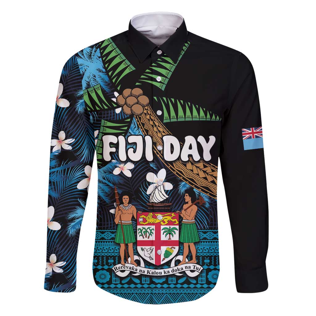 Fiji Day Family Matching Summer Maxi Dress and Hawaiian Shirt Palm Tree With Plumeria Tapa Tribal Pattern
