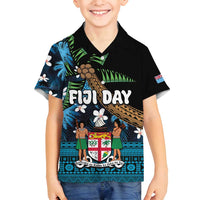 Fiji Day Family Matching Tank Maxi Dress and Hawaiian Shirt Palm Tree With Plumeria Tapa Tribal Pattern LT03 Son's Shirt Blue - Polynesian Pride