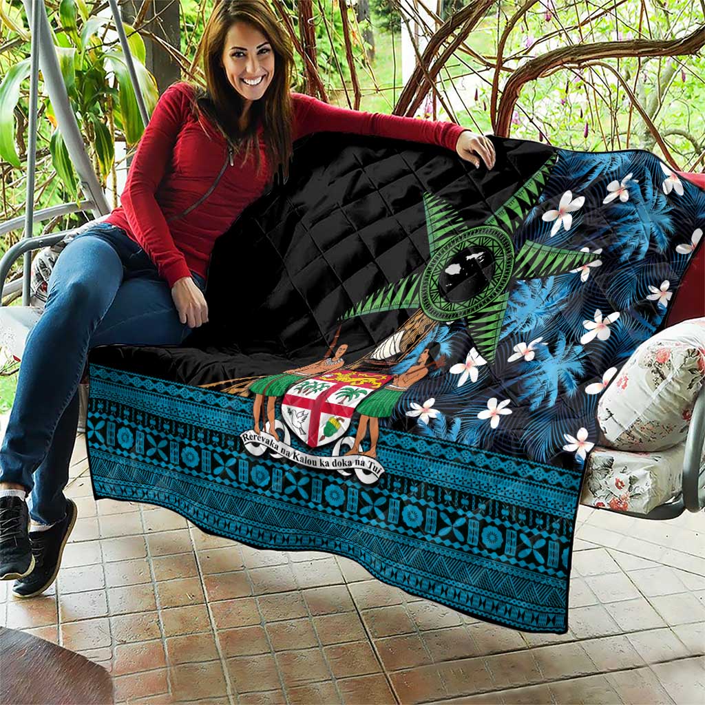 Fiji Day Quilt Palm Tree With Plumeria Tapa Tribal Pattern