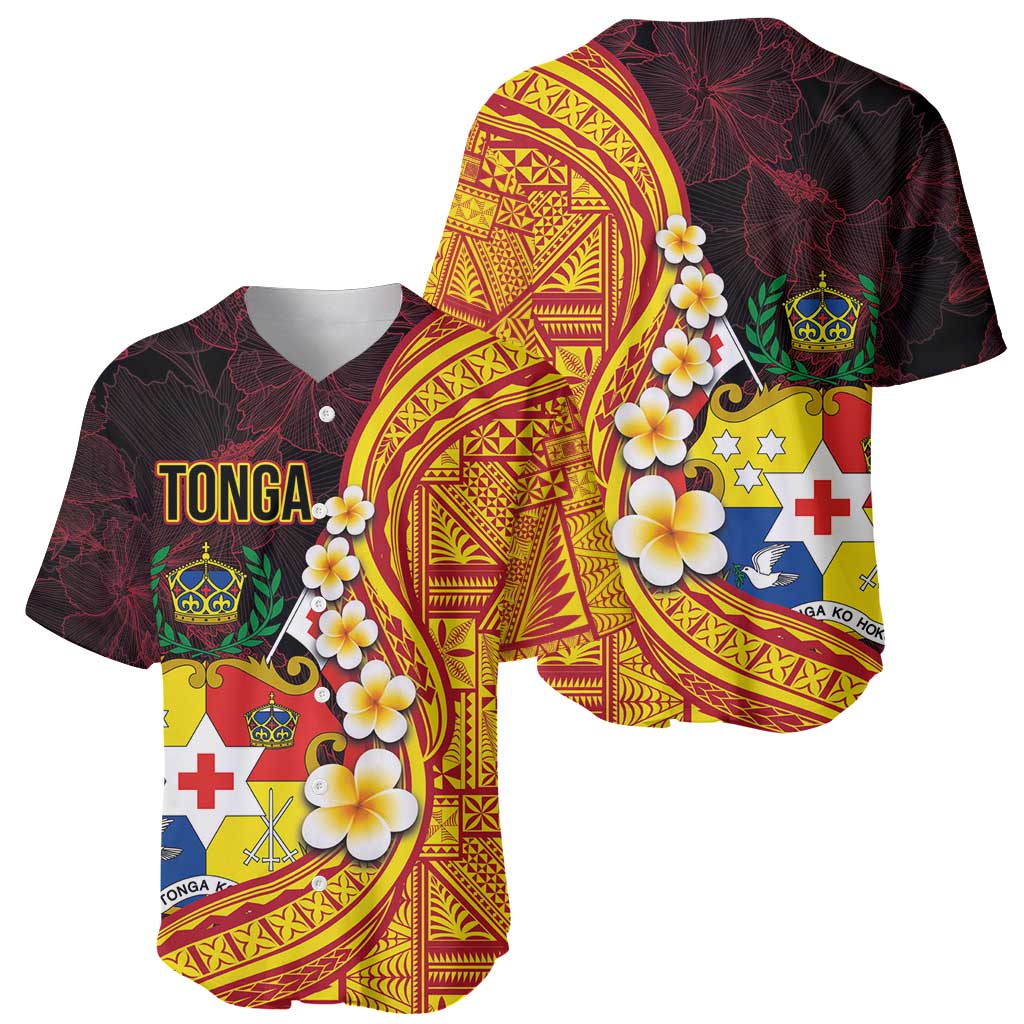 Tonga Culture Baseball Jersey Ngatu Pattern with Plumeria and Hibiscus LT03 - Polynesian Pride
