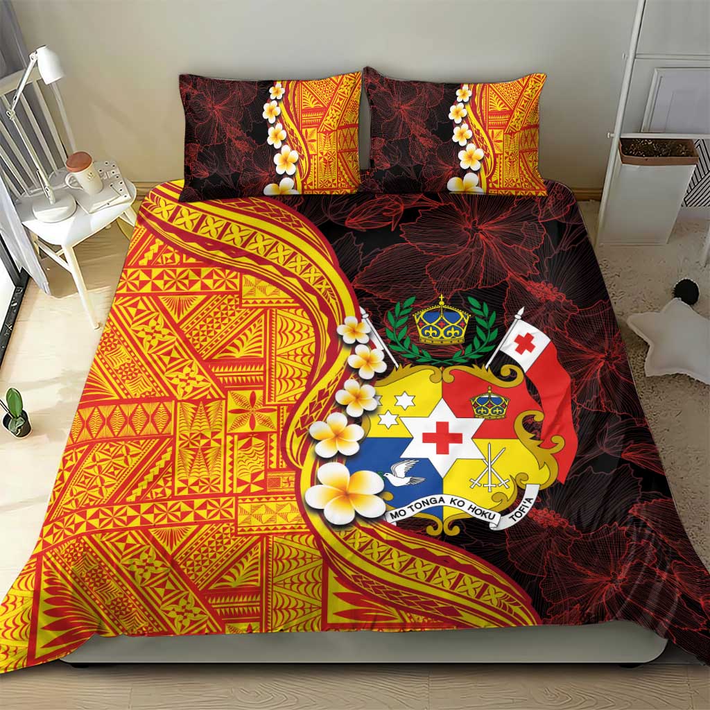 Tonga Culture Bedding Set Ngatu Pattern with Plumeria and Hibiscus