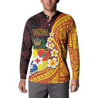 Tonga Culture Button Sweatshirt Ngatu Pattern with Plumeria and Hibiscus