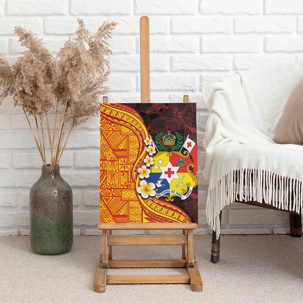 Tonga Culture Canvas Wall Art Ngatu Pattern with Plumeria and Hibiscus