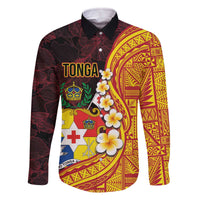 Tonga Culture Family Matching Off The Shoulder Long Sleeve Dress and Hawaiian Shirt Ngatu Pattern with Plumeria and Hibiscus LT03 Dad's Shirt - Long Sleeve Black - Polynesian Pride