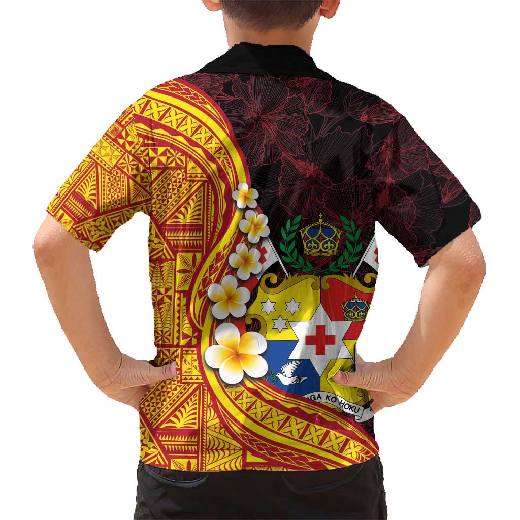 Tonga Culture Family Matching Off Shoulder Maxi Dress and Hawaiian Shirt Ngatu Pattern with Plumeria and Hibiscus LT03 - Polynesian Pride