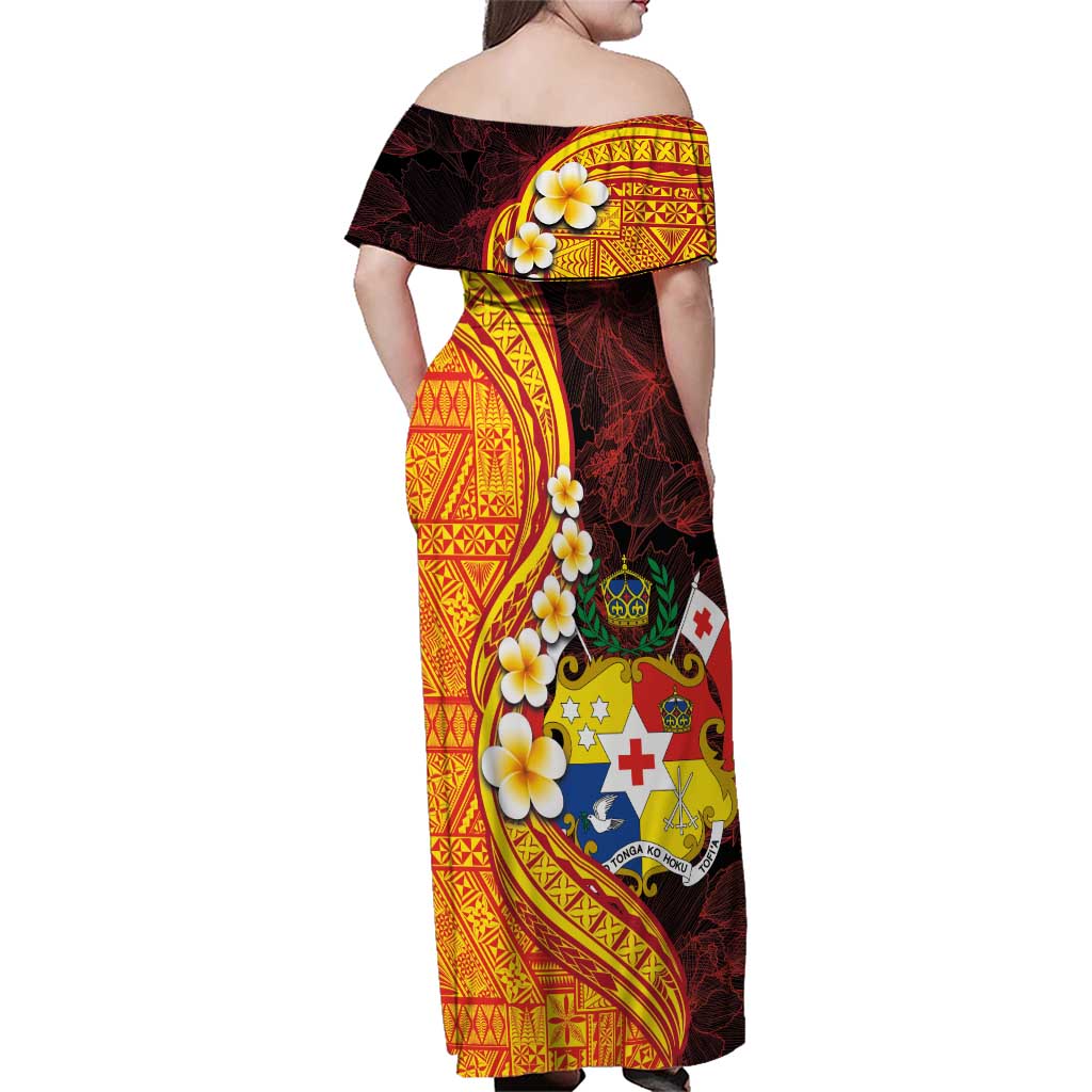 Tonga Culture Family Matching Off Shoulder Maxi Dress and Hawaiian Shirt Ngatu Pattern with Plumeria and Hibiscus LT03 - Polynesian Pride