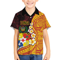 Tonga Culture Family Matching Off Shoulder Maxi Dress and Hawaiian Shirt Ngatu Pattern with Plumeria and Hibiscus LT03 Son's Shirt Black - Polynesian Pride