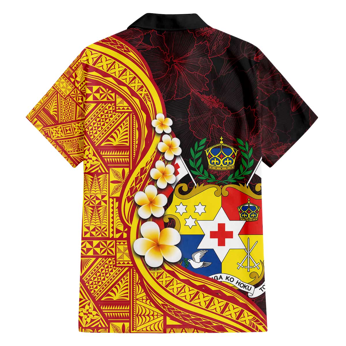 Tonga Culture Family Matching Off Shoulder Short Dress and Hawaiian Shirt Ngatu Pattern with Plumeria and Hibiscus LT03 - Polynesian Pride