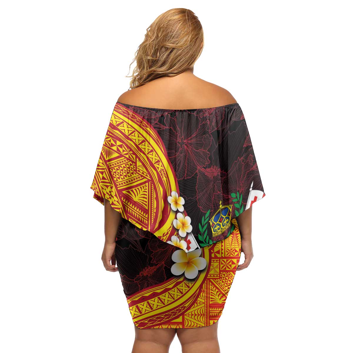 Tonga Culture Family Matching Off Shoulder Short Dress and Hawaiian Shirt Ngatu Pattern with Plumeria and Hibiscus LT03 - Polynesian Pride