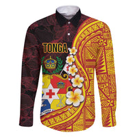 Tonga Culture Family Matching Tank Maxi Dress and Hawaiian Shirt Ngatu Pattern with Plumeria and Hibiscus LT03 Dad's Shirt - Long Sleeve Black - Polynesian Pride