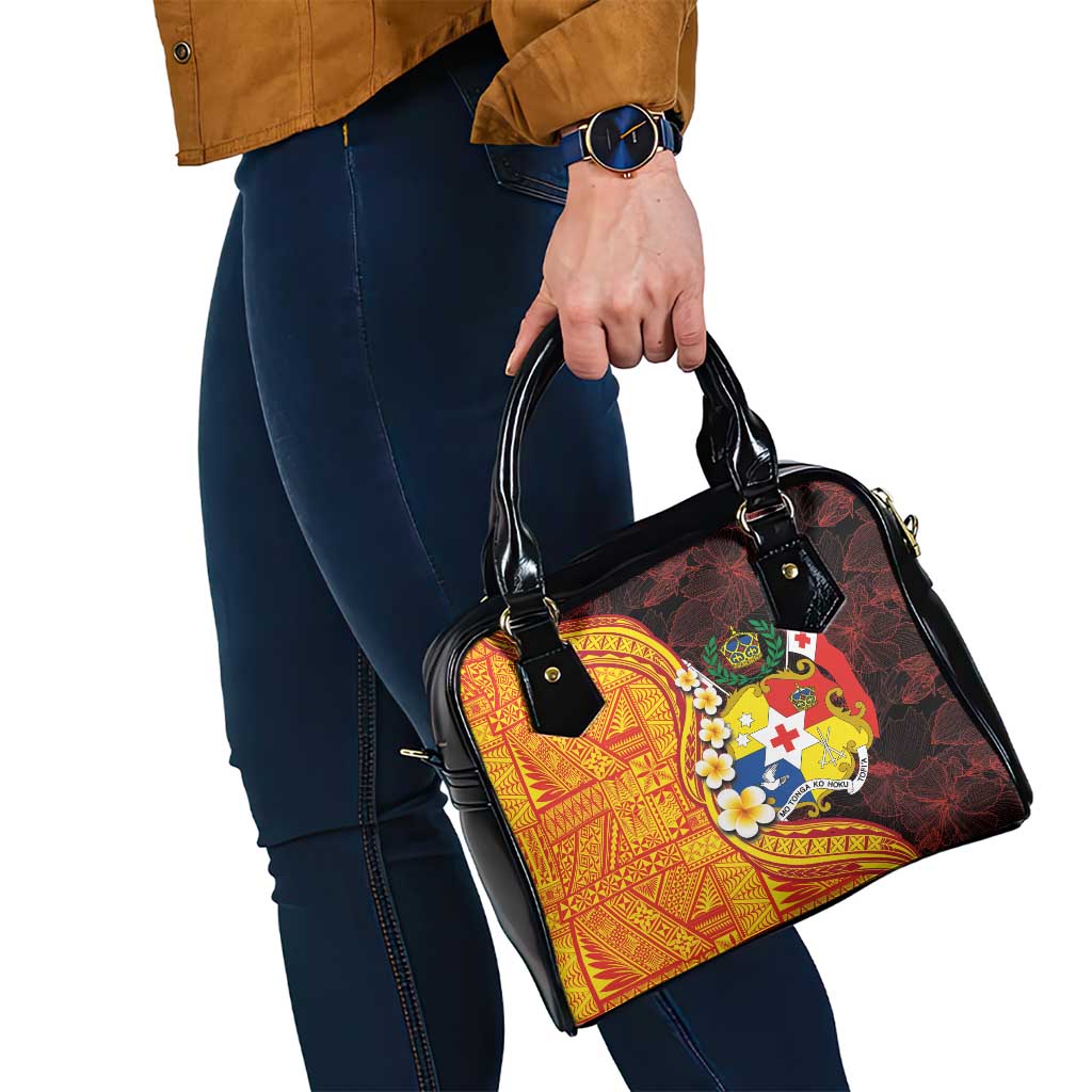 Tonga Culture Shoulder Handbag Ngatu Pattern with Plumeria and Hibiscus