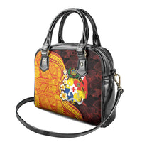 Tonga Culture Shoulder Handbag Ngatu Pattern with Plumeria and Hibiscus