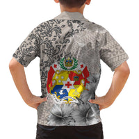 Tonga Culture Family Matching Off The Shoulder Long Sleeve Dress and Hawaiian Shirt Ngatu Pattern and Blooming Hibiscus LT03 - Polynesian Pride