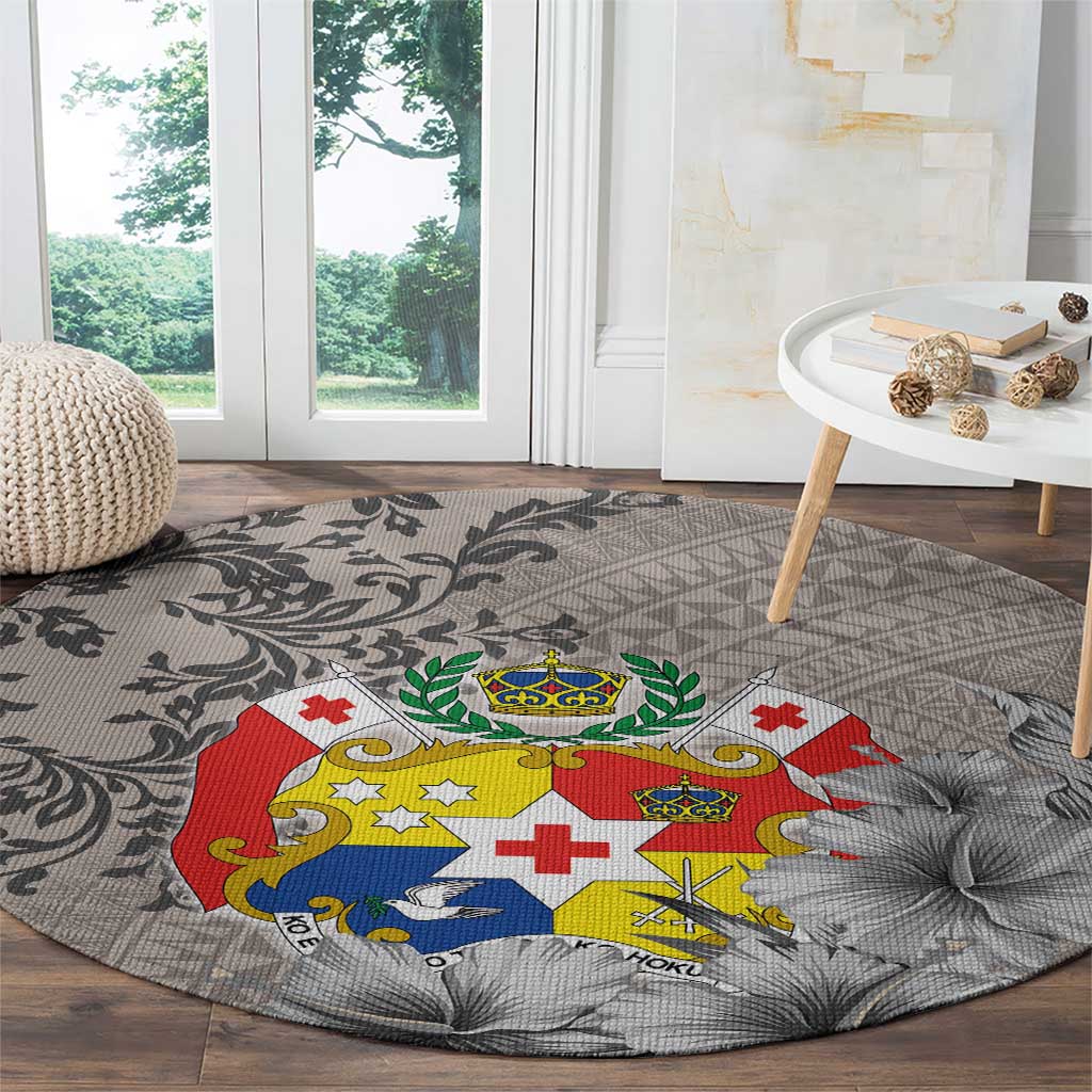 Tonga Culture Round Carpet Ngatu Pattern and Blooming Hibiscus
