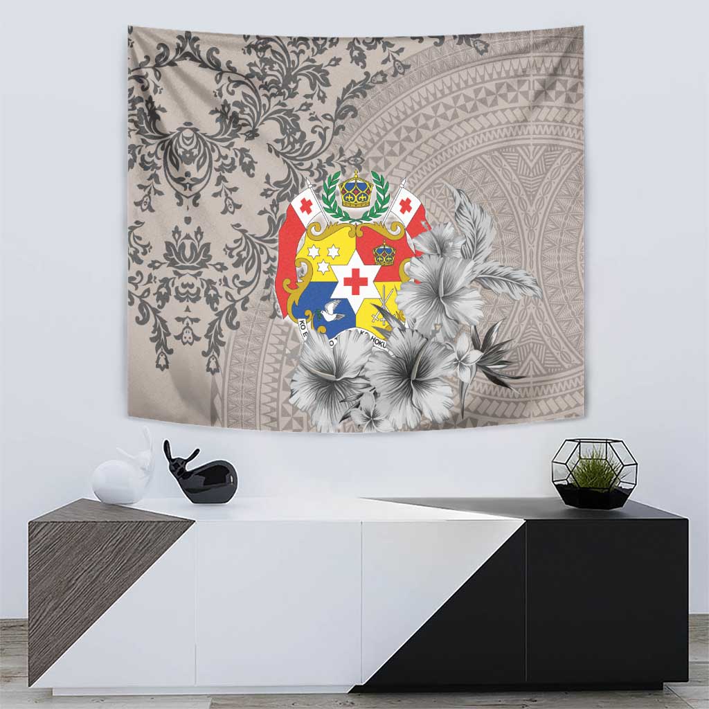 Tonga Culture Tapestry Ngatu Pattern and Blooming Hibiscus