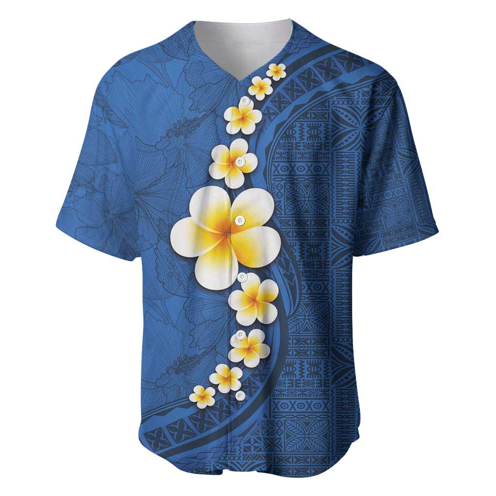 Polynesian Hibiscus and Plumeria with Tapa Pattern Baseball Jersey Blue Color LT03 Blue - Polynesian Pride