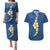 Polynesian Hibiscus and Plumeria with Tapa Pattern Couples Matching Puletasi and Hawaiian Shirt Blue Color