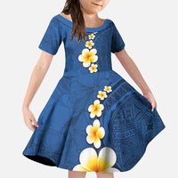 Polynesian Hibiscus and Plumeria with Tapa Pattern Family Matching Mermaid Dress and Hawaiian Shirt Blue Color LT03 Daughter's Dress Blue - Polynesian Pride