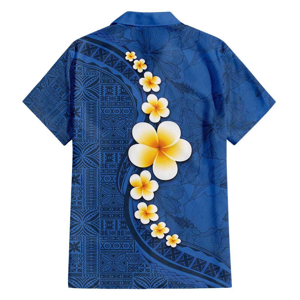 Polynesian Hibiscus and Plumeria with Tapa Pattern Family Matching Off Shoulder Maxi Dress and Hawaiian Shirt Blue Color LT03 - Polynesian Pride